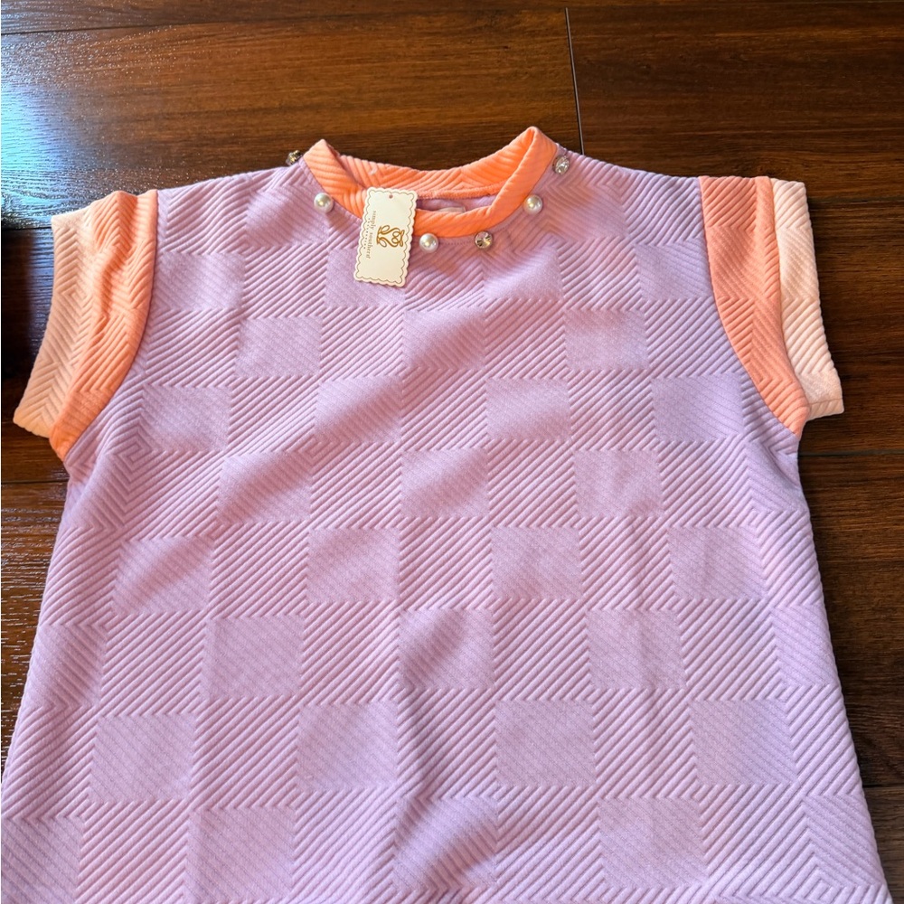 Simply Southern Lilac and Peach Short Sleeve Top with Pearl Neckline